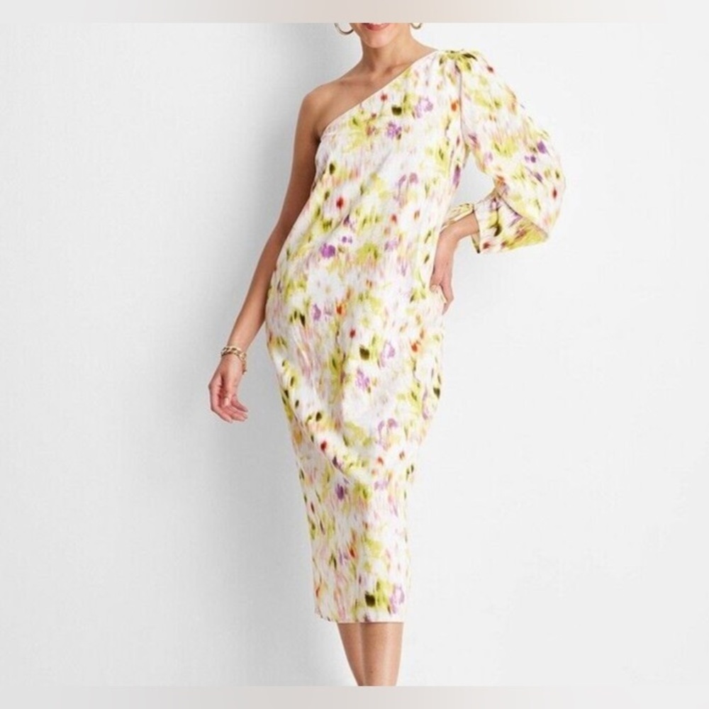 Future Collective Gabriella Karefa-Johnson Linen Floral One Shoulder Dress XS